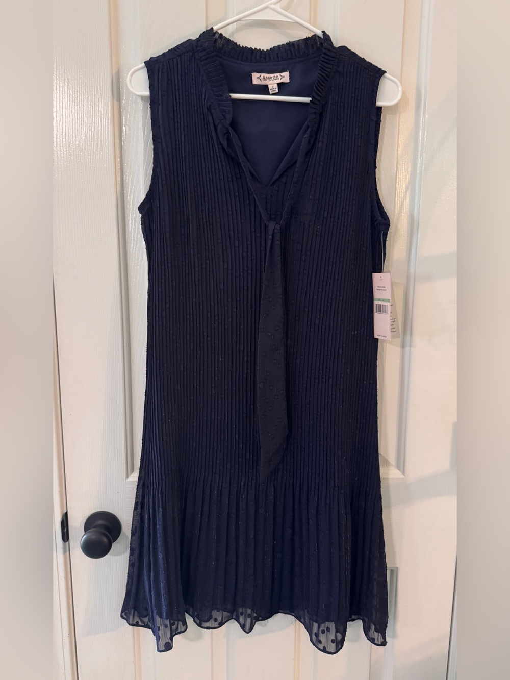 Nanette Lepore Navy Sleeveless Pleated Tie-Detail Dress NWT